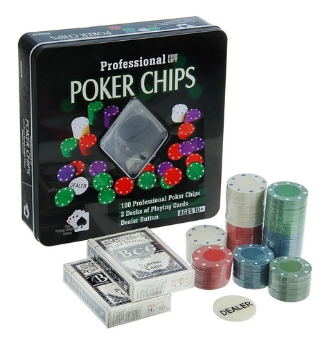 Jogo Poker Chips Profissional C/ 100 Fichas E 2 Baralhos