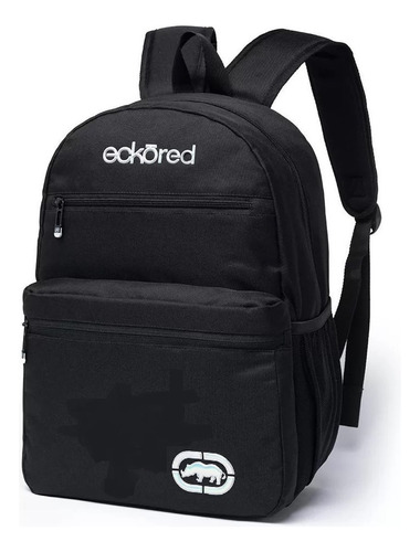 Mochila Escolar De Costas Preta C/ Branco Metalizado - Ecko