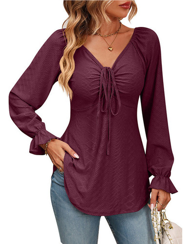 Blusa Casual De Mujer Blusas Elegantes De Manga Larga A La M