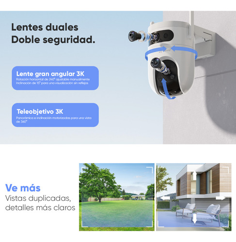 Ezviz Cámara Pt Doble Lente 10 Mp H9c10-32 + Microsd 32gb H9c Con Detección Humana Y Vehiculo Vision Nocturna A Color Sirena Y Luz Estroboscópica Audio Bidireccional