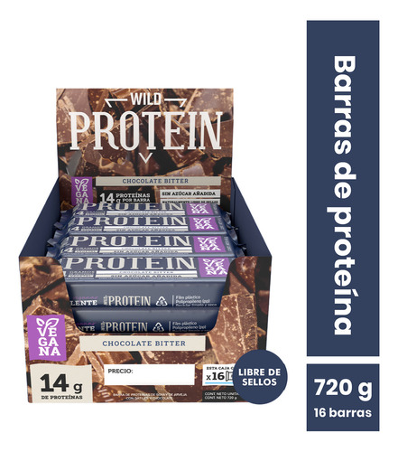 Barra Wild Protein Chocolate Bitter Vegana 16 Unds De 45g