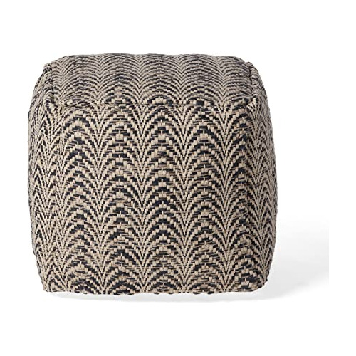 Markson Boho Fabric Cube Pouf, Black And Ivory