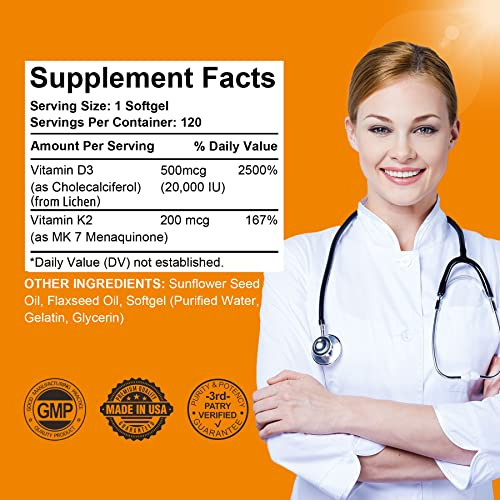 Vitamina D3 20,000 Iu + K2( Mk7 ) 200mcg - Una Vez 7rgfv