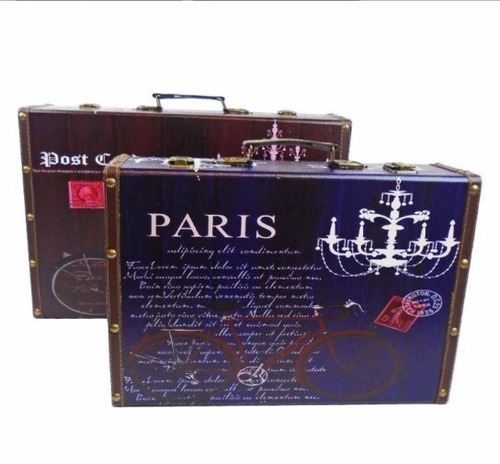 Kit Mala Decorativa De Madeira Paris 02 Pçs