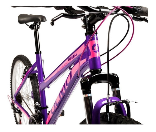 Imagen 3 de 5 de Mountain bike femenina Olmo Wish 265 18" 18v frenos v-brakes cambios Shimano Tourney TZ500 y Shimano TZ-31 color violeta/fucsia