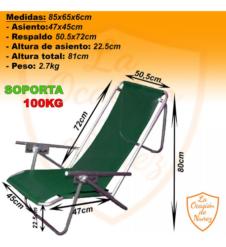 Imagen 2 de 5 de Reposera Sillon 5 Posiciones Aluminio Silla Playa Camping