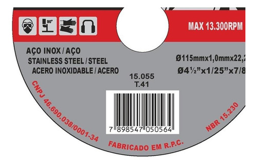 Disco Inox Disflex 4.1/2 X 7/8 15055 - Kit C/10