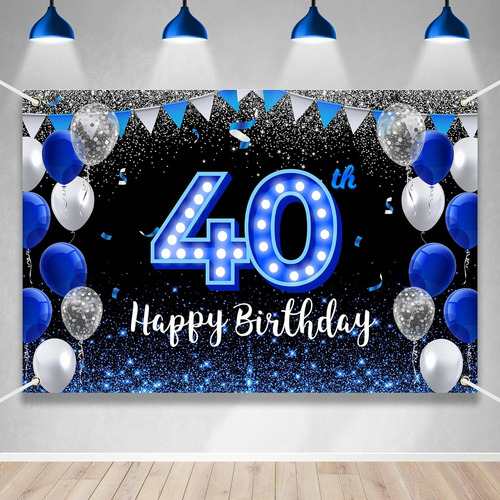 Cartel De Fondo De Feliz Cumpleaños 40 Cumpleaños Azul Negro