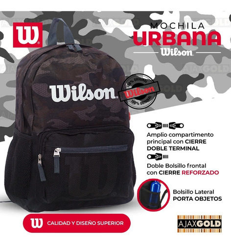 Imagen 2 de 7 de Mochila Wilson Urbana Deportes Reforzada Gym Porta Notebook