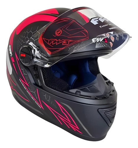 Capacete Fw3 Fechado Gt2 C/ Narigueira Alta + Viseira Fumê