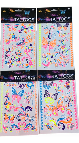 Tatuajes Tattoos Autoadhesivos Temporales Fluor X 4 Unid