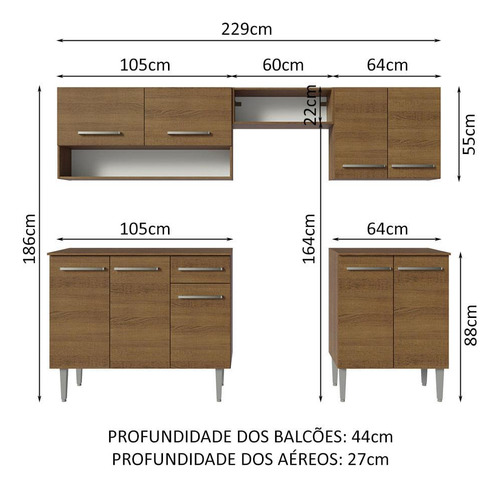 Cocina Integral Completa Modular Madesa Emilly 229cm Mm 15 Color Rustic