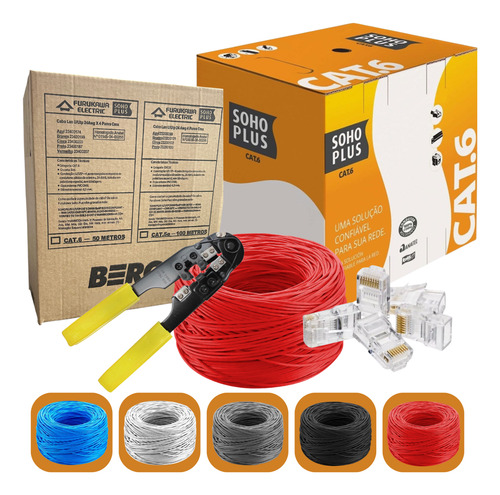 Cabo 100m Furukawa Cat6 +12 Conector Rj45 + Alicate Crimpar