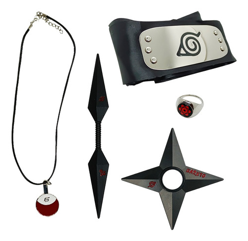 Set Naruto Cosplay Anillo Collar Banda Shuriken Kunai 5 Pcs
