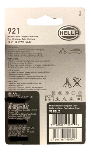 Set ( 2 ) Focos Halógeno Hella Premium Oem Bulbo 12v 921 16w