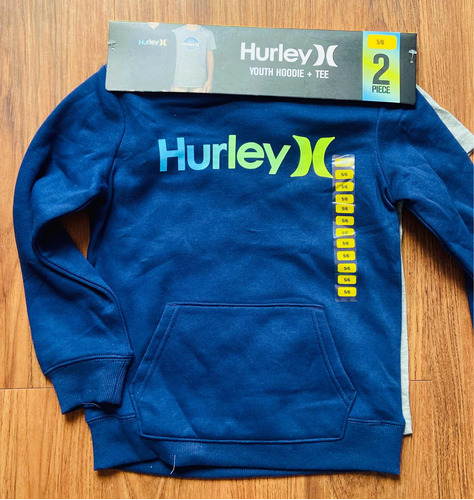 Sweter Capucha Y Franela Niño Juvenil. Hurley X. Azul Gris.