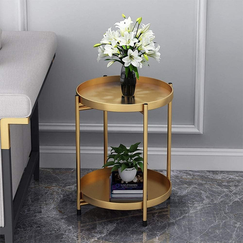 Mesa auxiliar de centro mesa decorativa de lujo de 2 niveles color dorado Vida Buenas