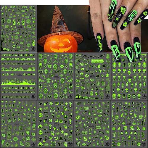 9 Hojas Halloween Nail Stickers 3d Luminoso, Torokom Hallowe