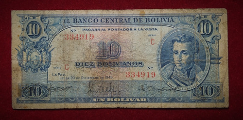 Billete 10 Bolivianos 1952 Bolivia Pick 139 C Serie C (Usado)