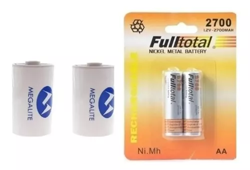 Set 2 Adaptador Pilas Grandes +2 Recargables Aa 2700mah Lr20