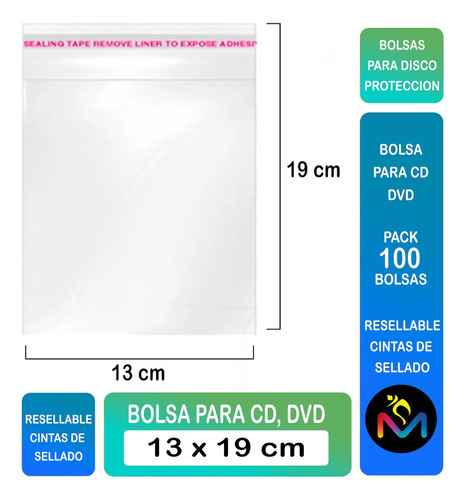 Bolsas Larga 19x13 Cm Con Pegamento Para Cd-dvd Pack 100