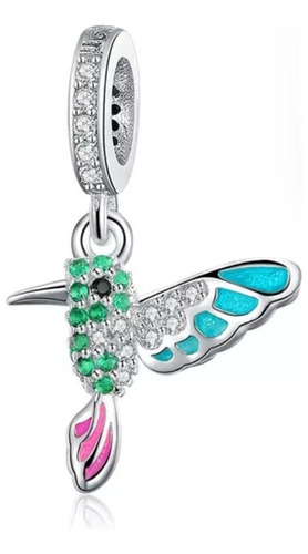  Charm Plata 925 Diseño Colibrí Incluye Cadena Plata Y Caja