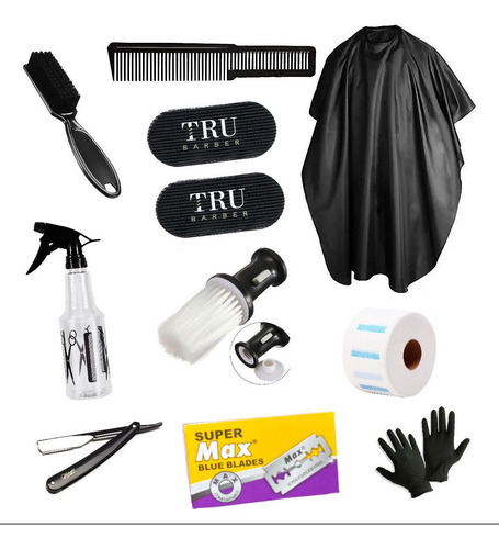 Set Para Barberia Profesional Navaja + Capa + Accesorios Pro Negro