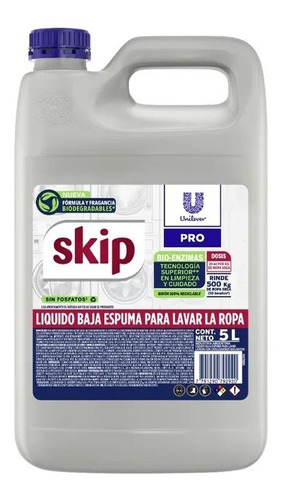 Jabón Líquido Para Ropa Skip Baja Espuma Unilever 5 Lts