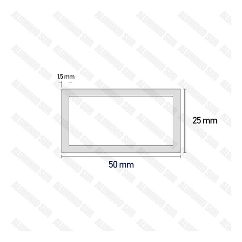 Tubo Rectangular Aluminio Natural Regla 50x25x1.5mm 6mts