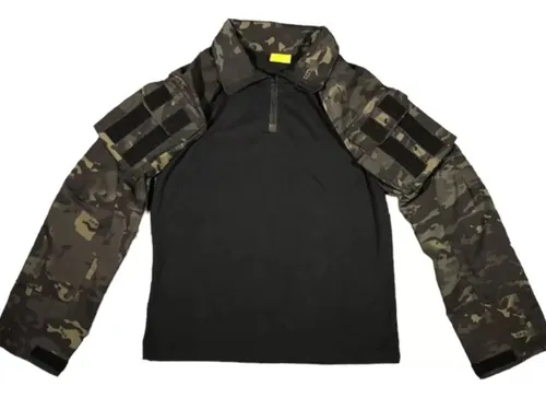 Remera Uniforme Militar Tactico Rip Stop Negra C/ Codera