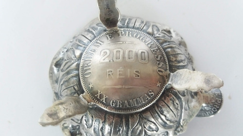 Imagem 3 de 6 de Cinzeiro Em Prata Moedas De 2000 Reis De 1908
