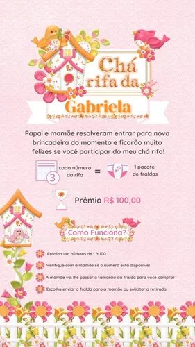 Convite Digital Chá Rifa Menina Jardim Encantado Personalizado