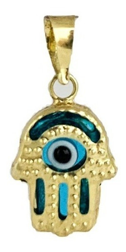 Dije De Oro 14k, Mano De Fatima Con Ojo Turco, Estambul Joya Color Celeste