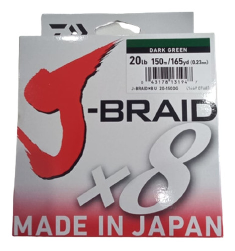 Multifilamento Daiwa J-braid X8 20 Lb 150m 8 Hebras Japon