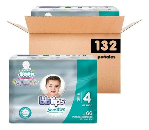 3 Pza Pañal Desechable Bbtips Talla 4 Unisex 132 Pzs