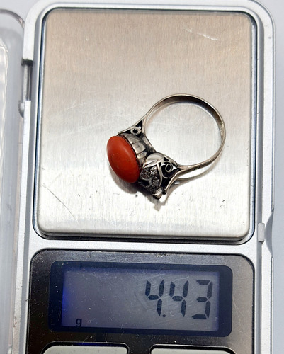 Antiguo Anillo Plata Paladio Con Diamantes Coral Talla 8 Coral 8 (Usado)
