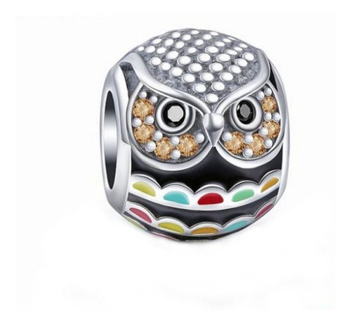 Charm Buho Negro Joya Plata Estilo Pandora