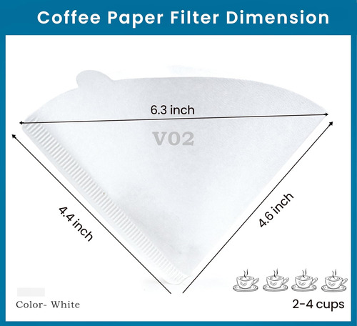 Filtros De Café V02 Tamaño 02, 100 Unidades, Blanco Natural,