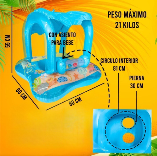 Salvavidas Inflable Infantil Azul Con Techo Para Bebé Acuati