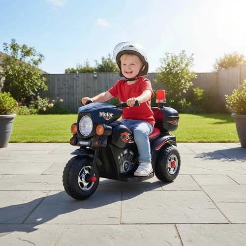 Moto Elétrica Brinq kids Giroflex 6V Preta Pedal Luzes Sons Bivolt