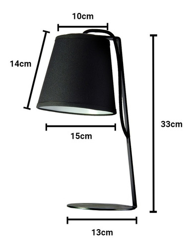 Imagen 2 de 10 de Lampara Velador Mesa Metal Moderno Negro Pantalla Apto Led