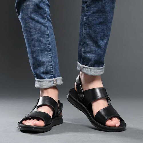 Sandalias De Cuero Genuino Para Hombre, Zapatos De Playa Con
