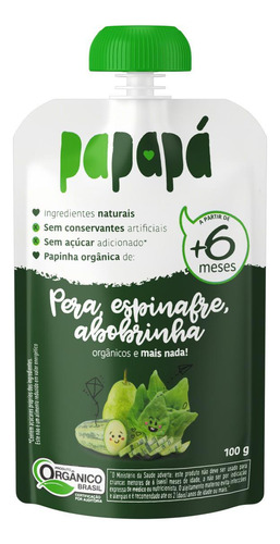 Kit 2x: Papinha Orgânica Pera/espinafre/abobrinha Papapá100g