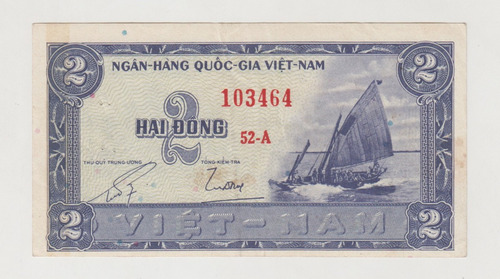 Billete Vietnam Del Sur 2 Dong 1955 Pk12 Guerra Vietnam Xf