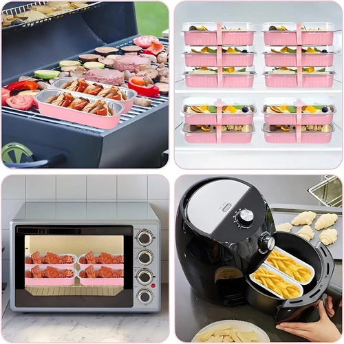 Banna 50 Molde Aluminio Desechable 200ml Con Tapa, 6.8 Oz/200ml Moldes Para Tartas, Molde Rectangular De Papel De Aluminio Para Tartas, Para Picnics, Barbacoas, Camping, Bodas, Fiestas , Rosa