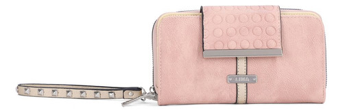 Billetera Mujer Lima Fichero Monedero Correa Moda Urbana Color Rosa Diseño De La Tela Liso