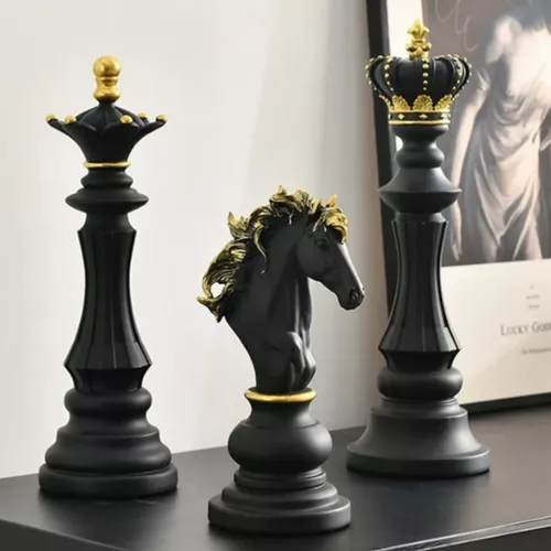 Decoração Peças Xadrez Preto Rei Rainha Cavalo Grande