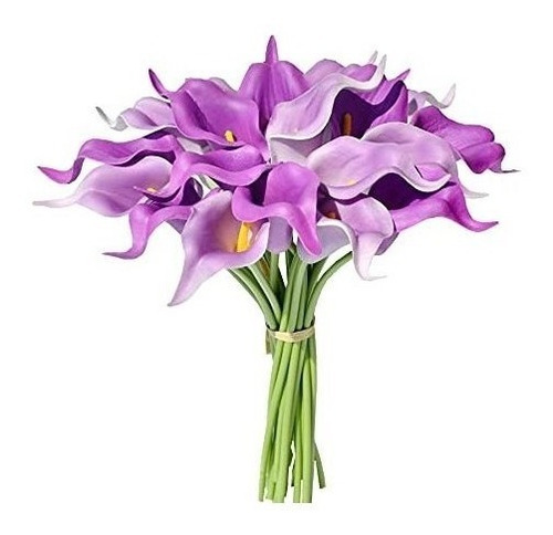 20 Flores Calas Artificiales Mandys Latex  35cm Purpuras Mix