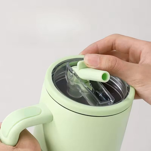 Termo 1200ml Doble Pared Térmico Acero Inoxidable Con Popote Verde Oscuro