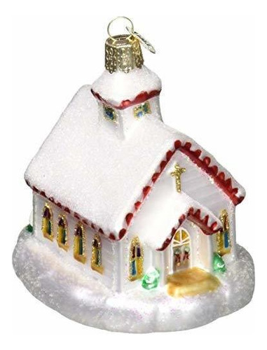 Viejo Mundo De Cristal Soplado Adorno De Navidad Iglesia De